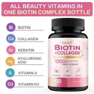 Biotin Collagen Capsules for Hair, Skin and Nails, 120 Count
